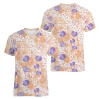 Anthurium Plumeria Lei Pastel Women V-Neck T-Shirt Orange Hawaiian Splendid Palaka LT01 - Polynesian Pride