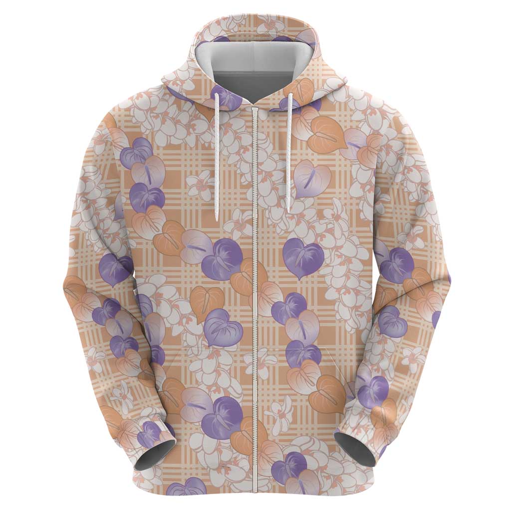 Anthurium Plumeria Lei Pastel Zip Hoodie Orange Hawaiian Splendid Palaka