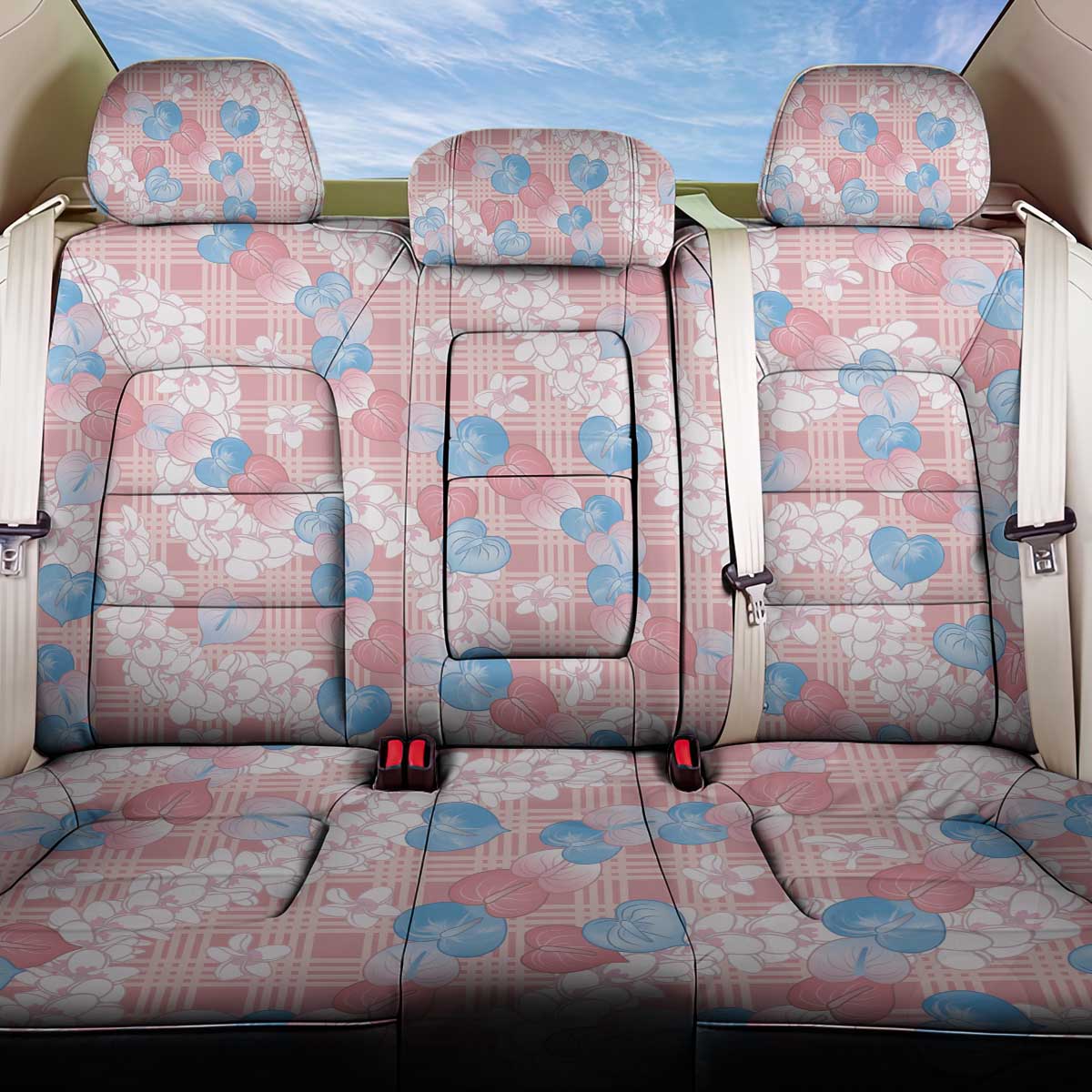 Anthurium Plumeria Lei Pastel Back Car Seat Cover Pink Hawaiian Splendid Palaka