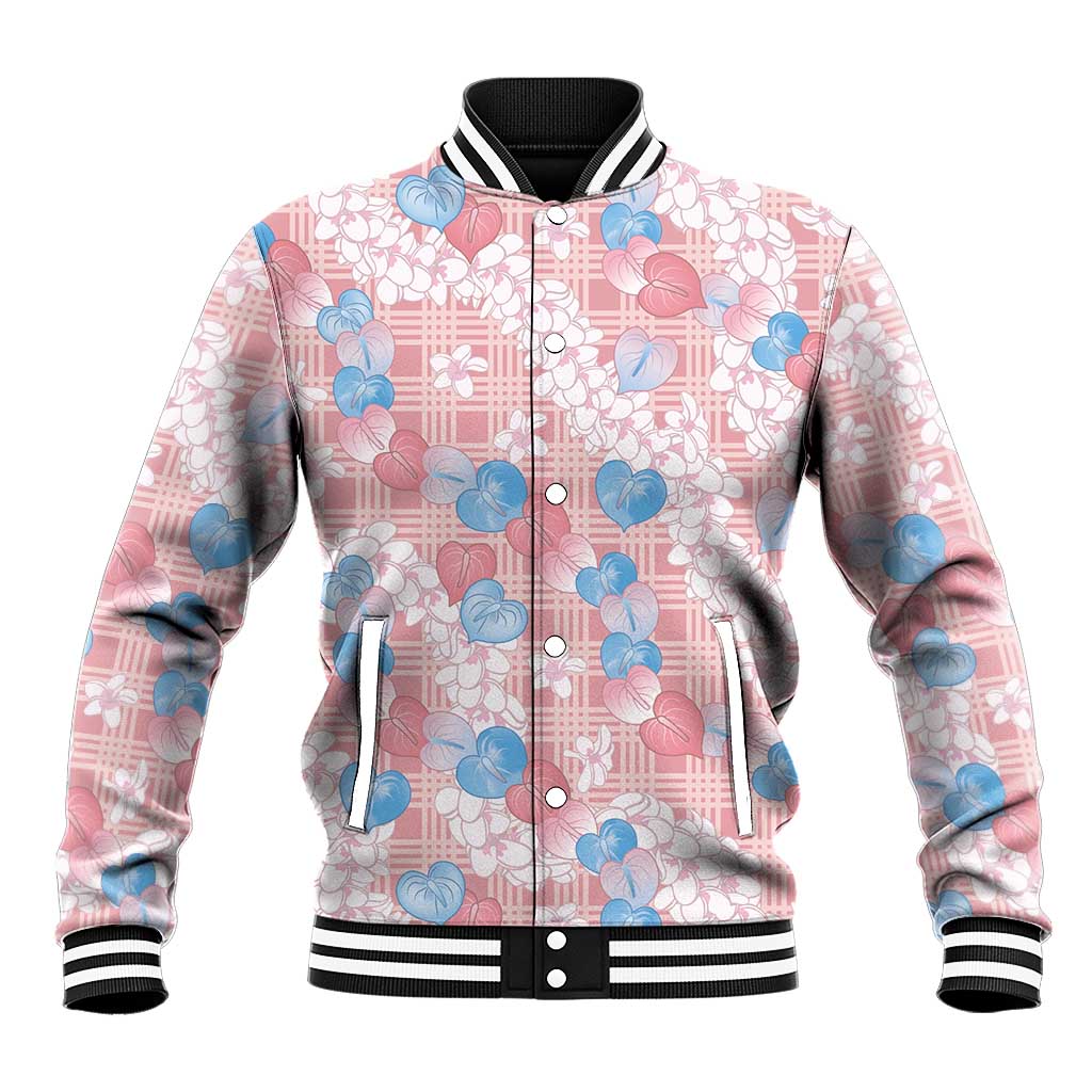 Anthurium Plumeria Lei Pastel Baseball Jacket Pink Hawaiian Splendid Palaka