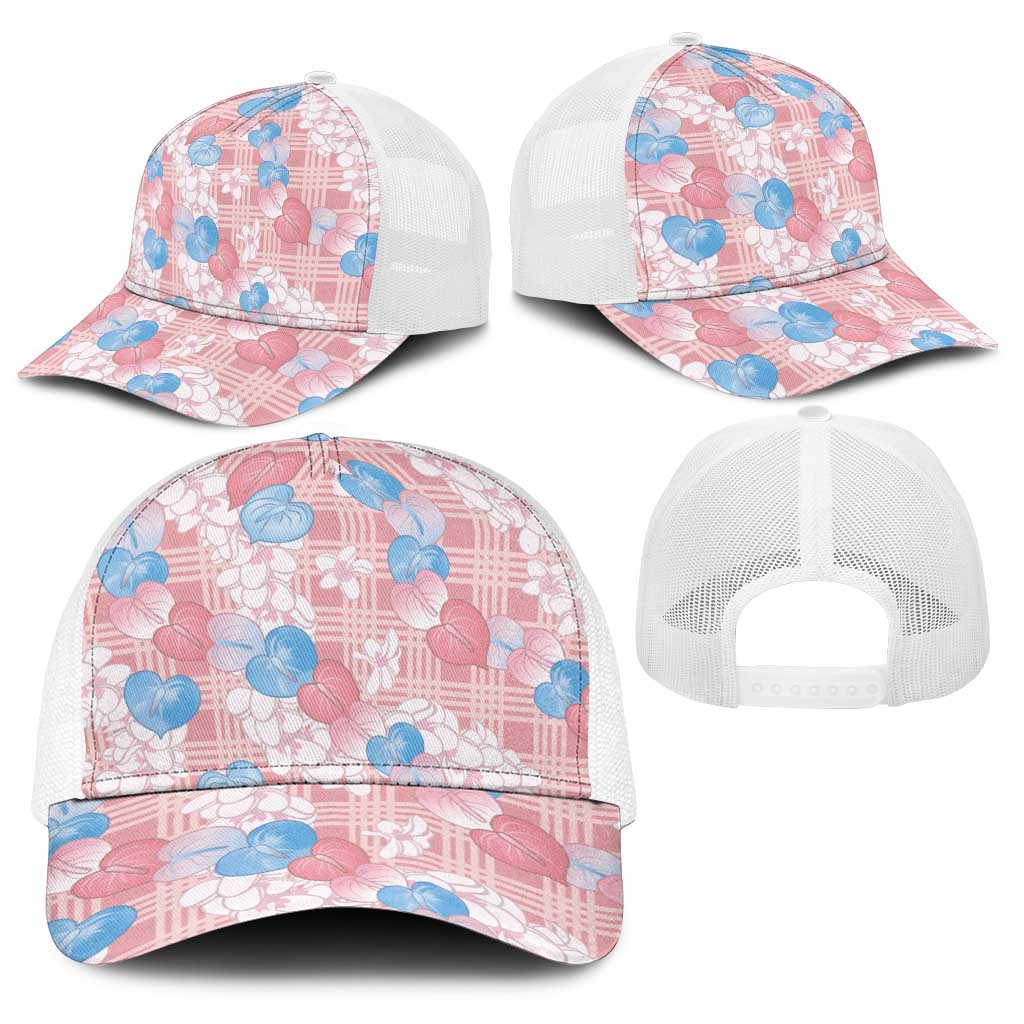 Anthurium Plumeria Lei Pastel Baseball Net Cap Pink Hawaiian Splendid Palaka