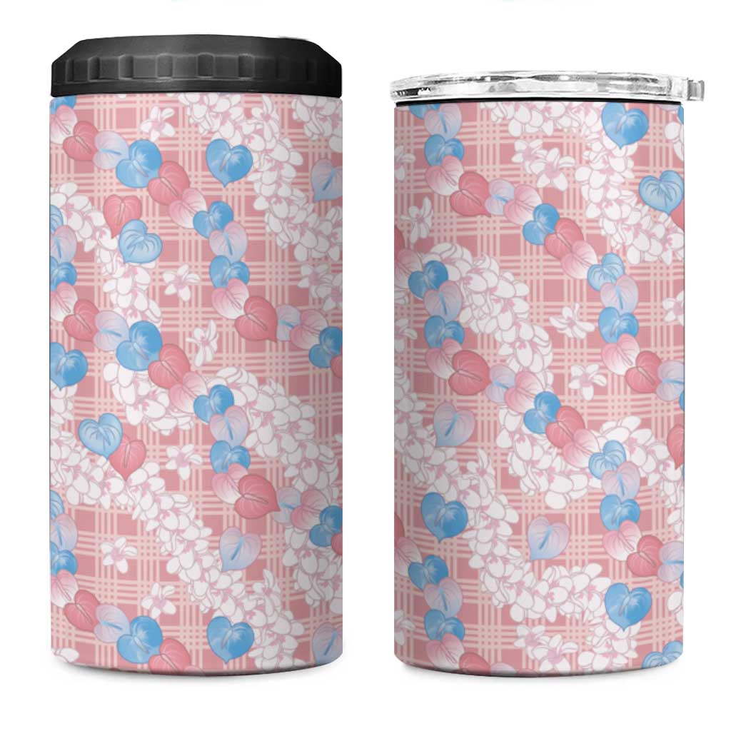 Anthurium Plumeria Lei Pastel 4 in 1 Can Cooler Tumbler Pink Hawaiian Splendid Palaka LT01 One Size: 16 oz Pink - Polynesian Pride