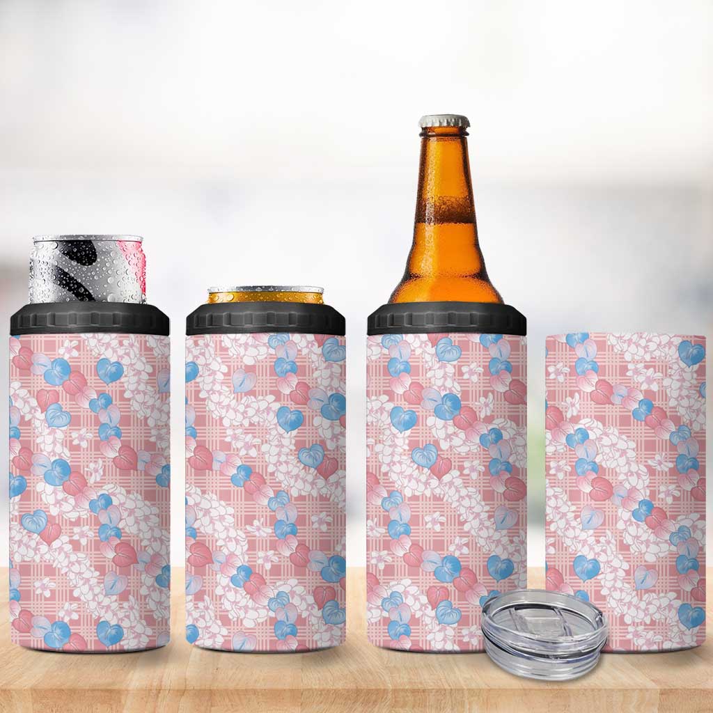 Anthurium Plumeria Lei Pastel 4 in 1 Can Cooler Tumbler Pink Hawaiian Splendid Palaka LT01 - Polynesian Pride