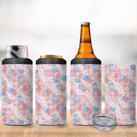 Anthurium Plumeria Lei Pastel 4 in 1 Can Cooler Tumbler Pink Hawaiian Splendid Palaka LT01 - Polynesian Pride