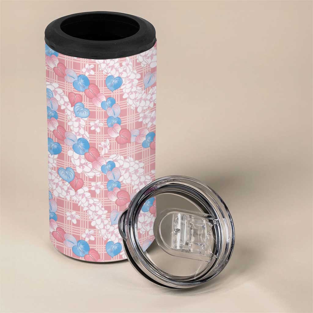Anthurium Plumeria Lei Pastel 4 in 1 Can Cooler Tumbler Pink Hawaiian Splendid Palaka LT01 - Polynesian Pride