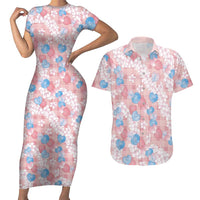 Anthurium Plumeria Lei Pastel Couples Matching Short Sleeve Bodycon Dress and Hawaiian Shirt Pink Hawaiian Splendid Palaka
