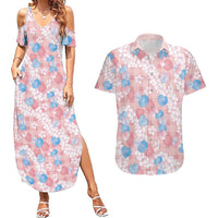 Anthurium Plumeria Lei Pastel Couples Matching Summer Maxi Dress and Hawaiian Shirt Pink Hawaiian Splendid Palaka LT01 Pink - Polynesian Pride