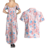 Anthurium Plumeria Lei Pastel Couples Matching Summer Maxi Dress and Hawaiian Shirt Pink Hawaiian Splendid Palaka LT01 - Polynesian Pride
