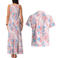 Anthurium Plumeria Lei Pastel Couples Matching Tank Maxi Dress and Hawaiian Shirt Pink Hawaiian Splendid Palaka LT01 - Polynesian Pride