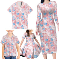 Anthurium Plumeria Lei Pastel Family Matching Long Sleeve Bodycon Dress and Hawaiian Shirt Pink Hawaiian Splendid Palaka LT01 - Polynesian Pride