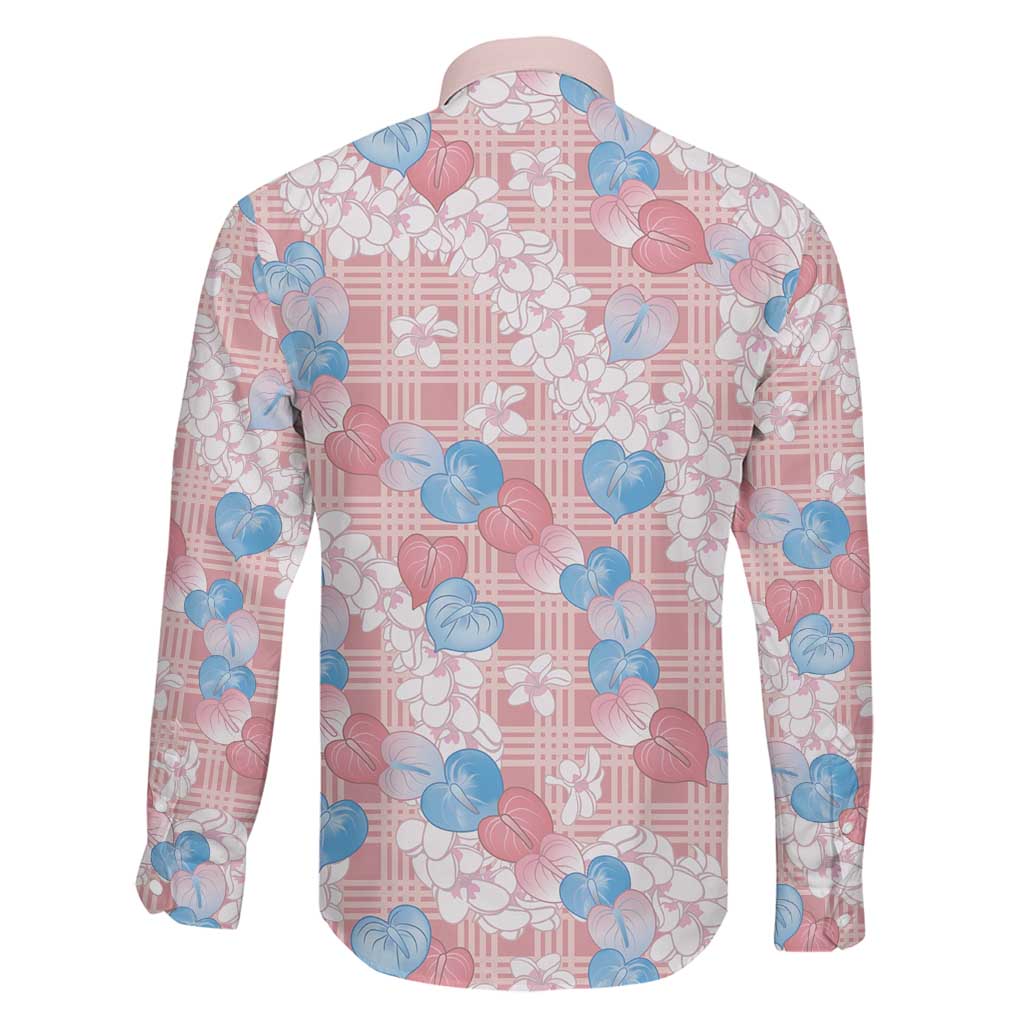 Anthurium Plumeria Lei Pastel Family Matching Long Sleeve Bodycon Dress and Hawaiian Shirt Pink Hawaiian Splendid Palaka LT01 - Polynesian Pride