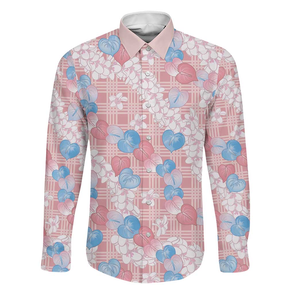 Anthurium Plumeria Lei Pastel Family Matching Off Shoulder Maxi Dress and Hawaiian Shirt Pink Hawaiian Splendid Palaka