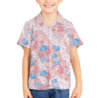 Anthurium Plumeria Lei Pastel Family Matching Short Sleeve Bodycon Dress and Hawaiian Shirt Pink Hawaiian Splendid Palaka LT01 Son's Shirt Pink - Polynesian Pride