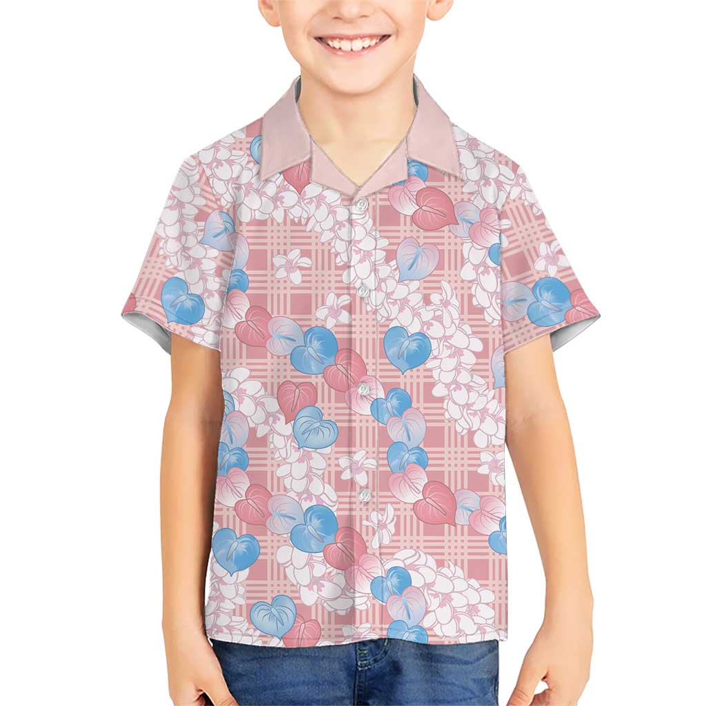 Anthurium Plumeria Lei Pastel Family Matching Summer Maxi Dress and Hawaiian Shirt Pink Hawaiian Splendid Palaka LT01 Son's Shirt Pink - Polynesian Pride