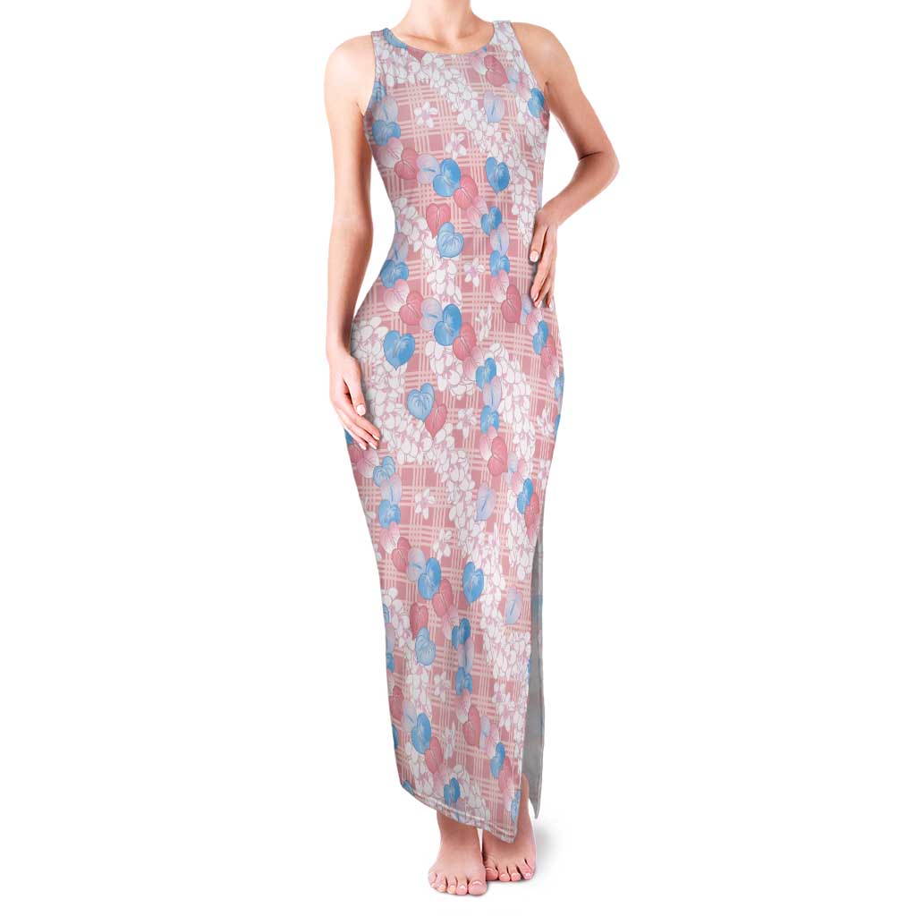 Anthurium Plumeria Lei Pastel Family Matching Tank Maxi Dress and Hawaiian Shirt Pink Hawaiian Splendid Palaka LT01 Mom's Dress Pink - Polynesian Pride