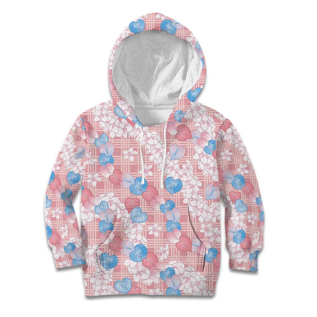 Anthurium Plumeria Lei Pastel Kid Hoodie Pink Hawaiian Splendid Palaka