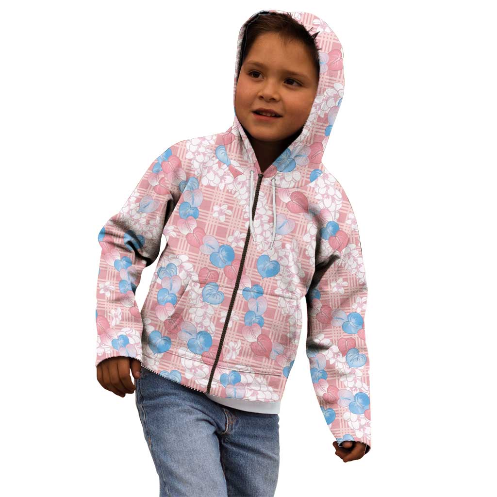 Anthurium Plumeria Lei Pastel Kid Hoodie Pink Hawaiian Splendid Palaka