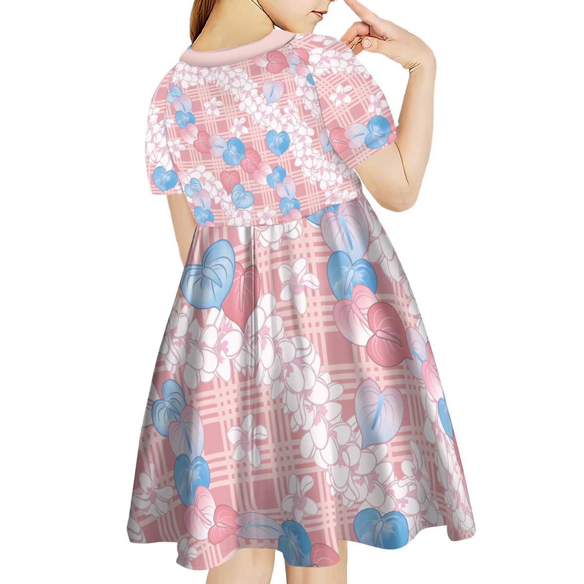 Anthurium Plumeria Lei Pastel Kid Short Sleeve Dress Pink Hawaiian Splendid Palaka