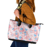 Anthurium Plumeria Lei Pastel Leather Tote Bag Pink Hawaiian Splendid Palaka LT01 Pink - Polynesian Pride