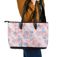 Anthurium Plumeria Lei Pastel Leather Tote Bag Pink Hawaiian Splendid Palaka LT01 - Polynesian Pride