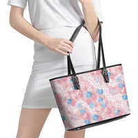 Anthurium Plumeria Lei Pastel Leather Tote Bag Pink Hawaiian Splendid Palaka LT01 - Polynesian Pride