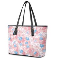 Anthurium Plumeria Lei Pastel Leather Tote Bag Pink Hawaiian Splendid Palaka LT01 - Polynesian Pride