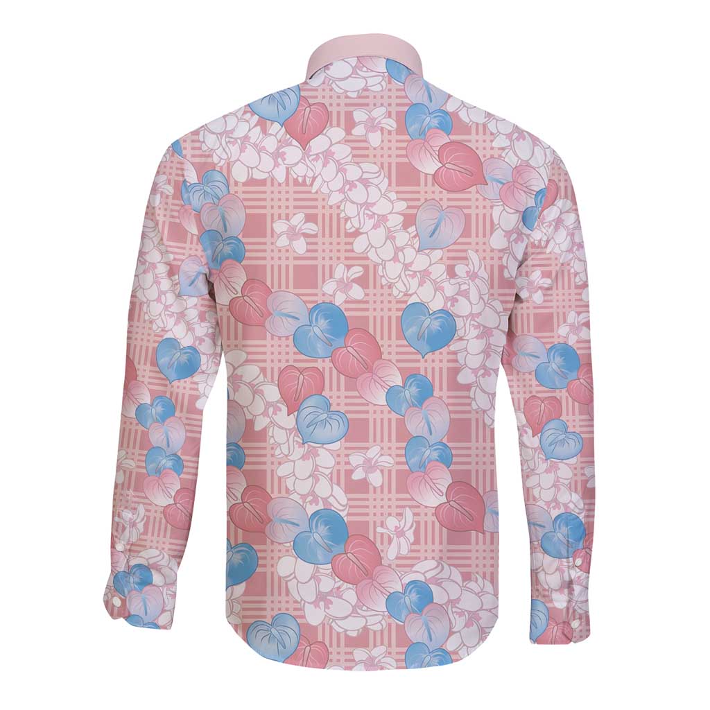 Anthurium Plumeria Lei Pastel Long Sleeve Button Shirt Pink Hawaiian Splendid Palaka