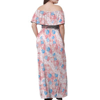 Anthurium Plumeria Lei Pastel Off Shoulder Maxi Dress Pink Hawaiian Splendid Palaka