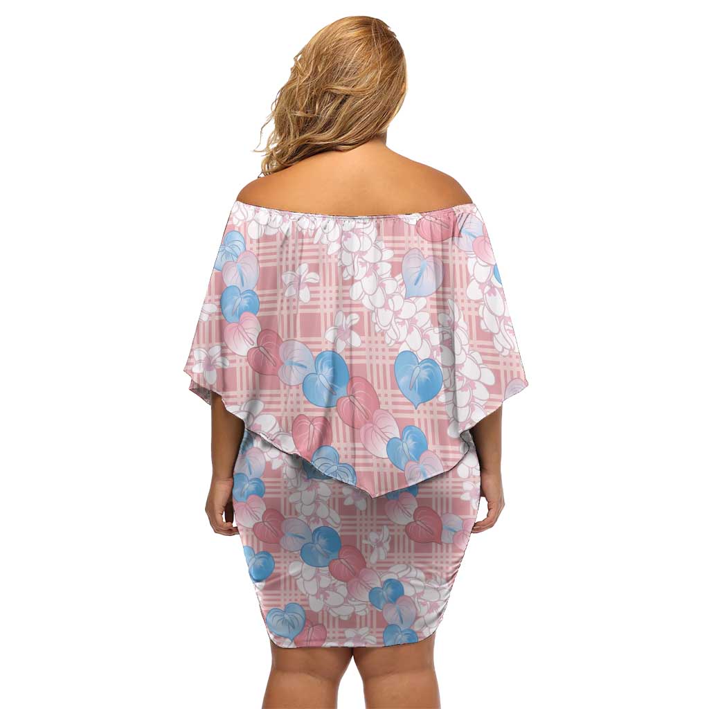 Anthurium Plumeria Lei Pastel Off Shoulder Short Dress Pink Hawaiian Splendid Palaka