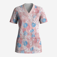 Anthurium Plumeria Lei Pastel Scrub Top Pink Hawaiian Splendid Palaka