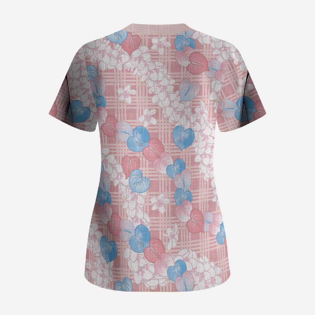 Anthurium Plumeria Lei Pastel Scrub Top Pink Hawaiian Splendid Palaka