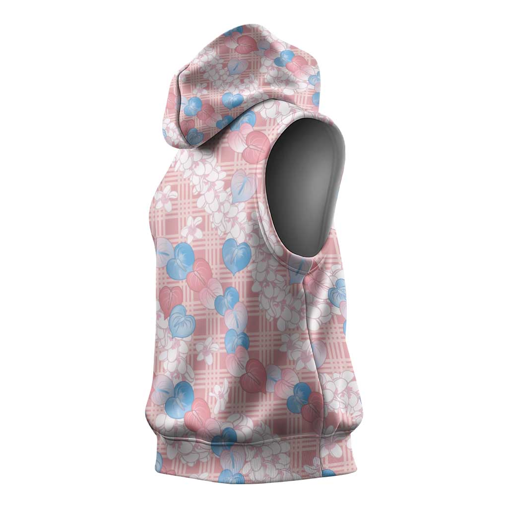 Anthurium Plumeria Lei Pastel Sleeveless Hoodie Pink Hawaiian Splendid Palaka