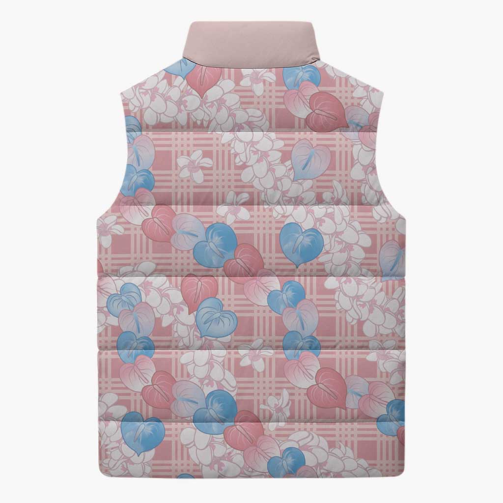 Anthurium Plumeria Lei Pastel Sleeveless Puffer Jacket Pink Hawaiian Splendid Palaka