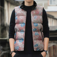 Anthurium Plumeria Lei Pastel Sleeveless Puffer Jacket Pink Hawaiian Splendid Palaka