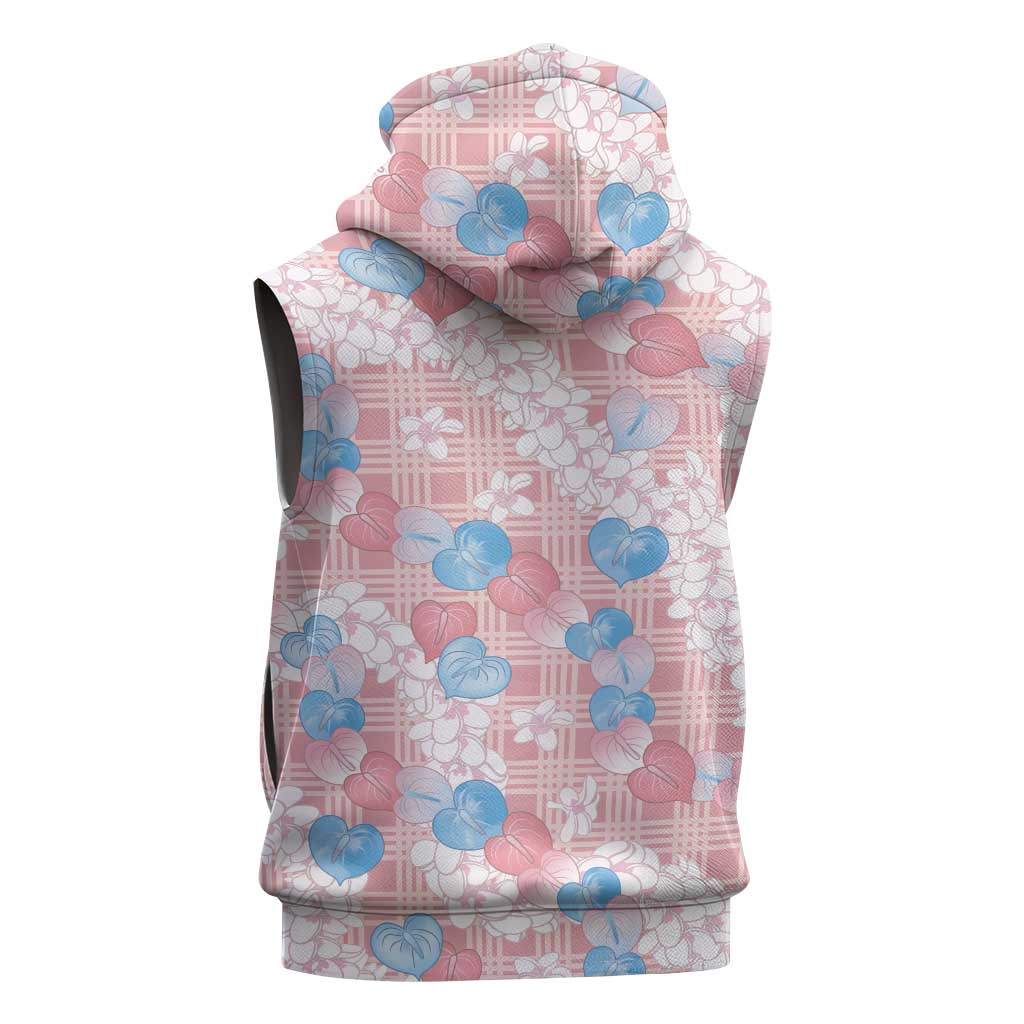 Anthurium Plumeria Lei Pastel Sleeveless Zip Hoodie Pink Hawaiian Splendid Palaka