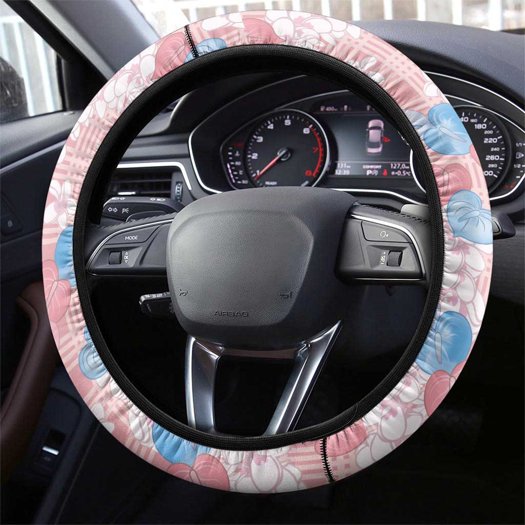 Anthurium Plumeria Lei Pastel Steering Wheel Cover Pink Hawaiian Splendid Palaka