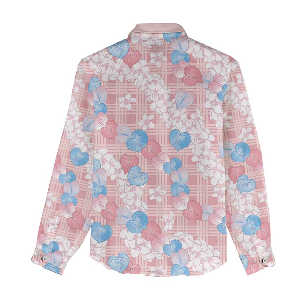 Anthurium Plumeria Lei Pastel Women Casual Shirt Pink Hawaiian Splendid Palaka LT01 - Polynesian Pride