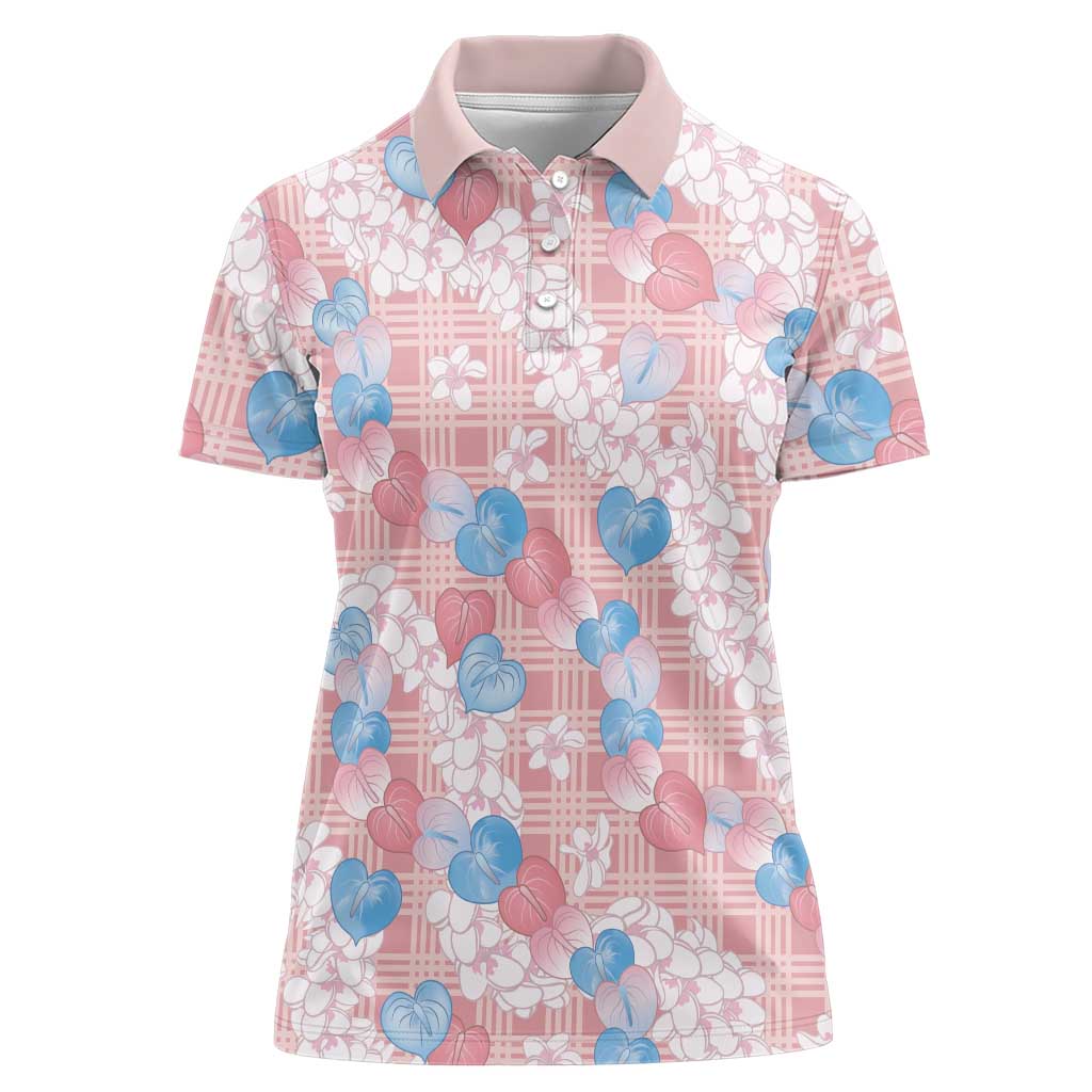 Anthurium Plumeria Lei Pastel Women Polo Shirt Pink Hawaiian Splendid Palaka LT01 Female Pink - Polynesian Pride