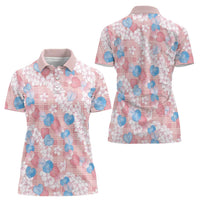 Anthurium Plumeria Lei Pastel Women Polo Shirt Pink Hawaiian Splendid Palaka LT01 - Polynesian Pride