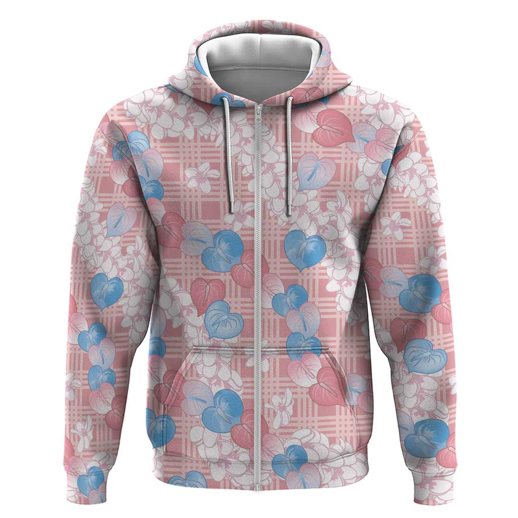 Anthurium Plumeria Lei Pastel Zip Hoodie Pink Hawaiian Splendid Palaka