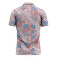 Anthurium Plumeria Lei Pastel Zipper Polo Shirt Pink Hawaiian Splendid Palaka