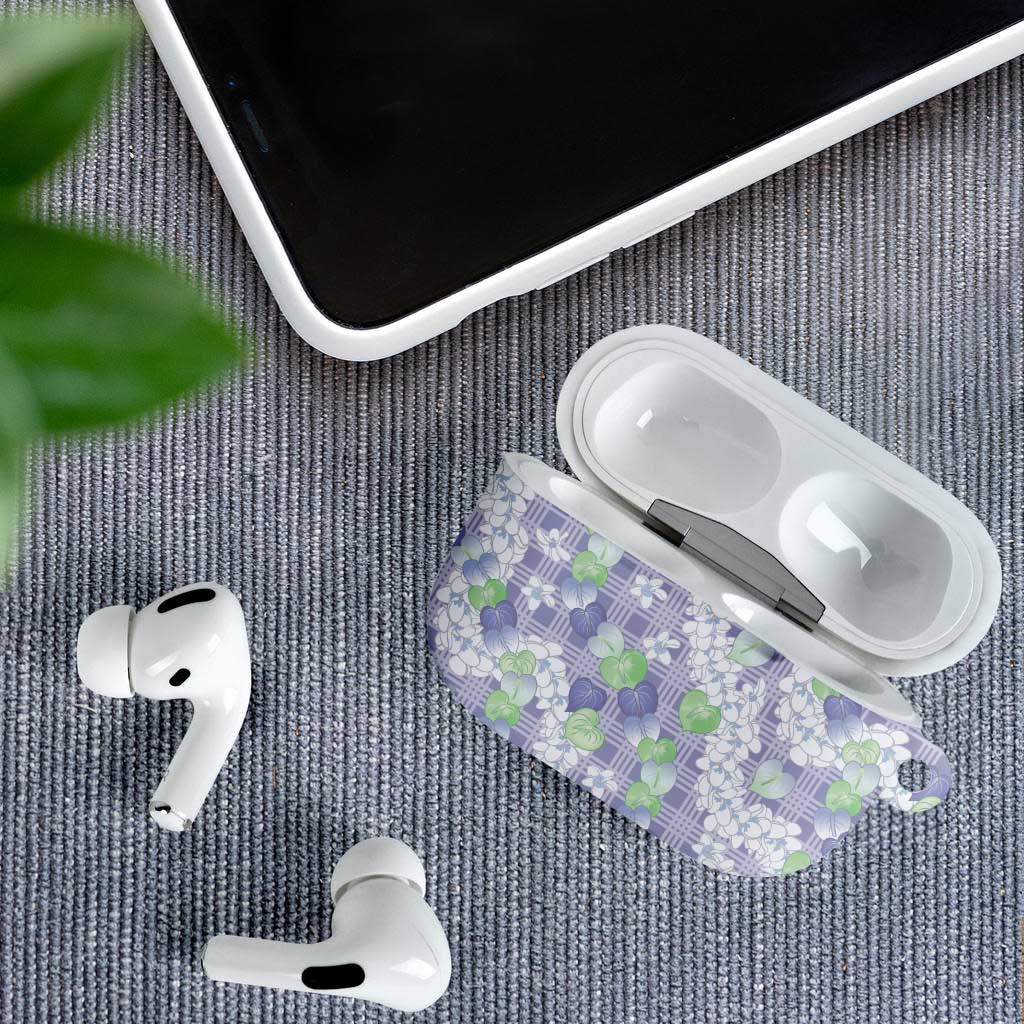 Anthurium Plumeria Lei Pastel AirPods Case Purple Hawaiian Splendid Palaka LT01 - Polynesian Pride