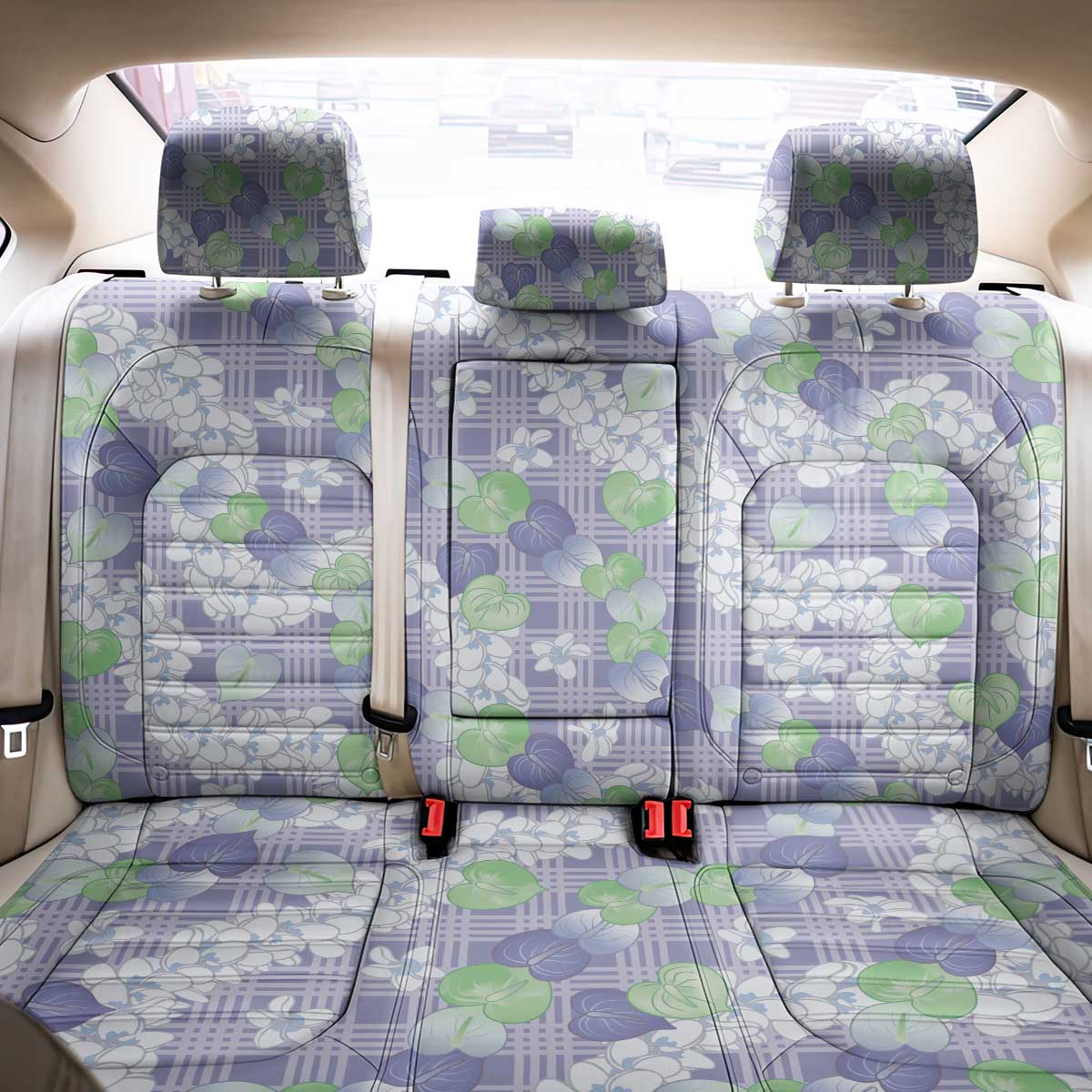 Anthurium Plumeria Lei Pastel Back Car Seat Cover Purple Hawaiian Splendid Palaka