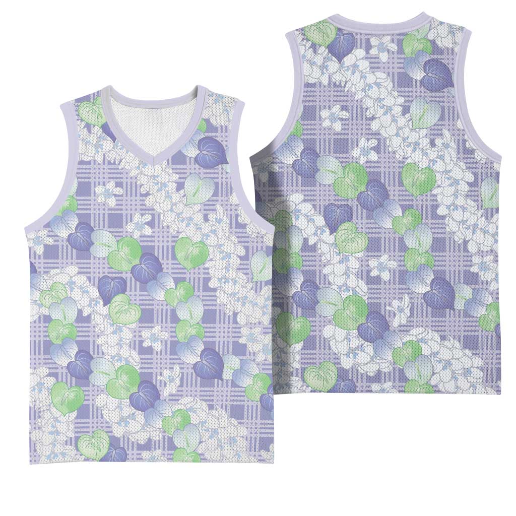 Anthurium Plumeria Lei Pastel Basketball Jersey Purple Hawaiian Splendid Palaka