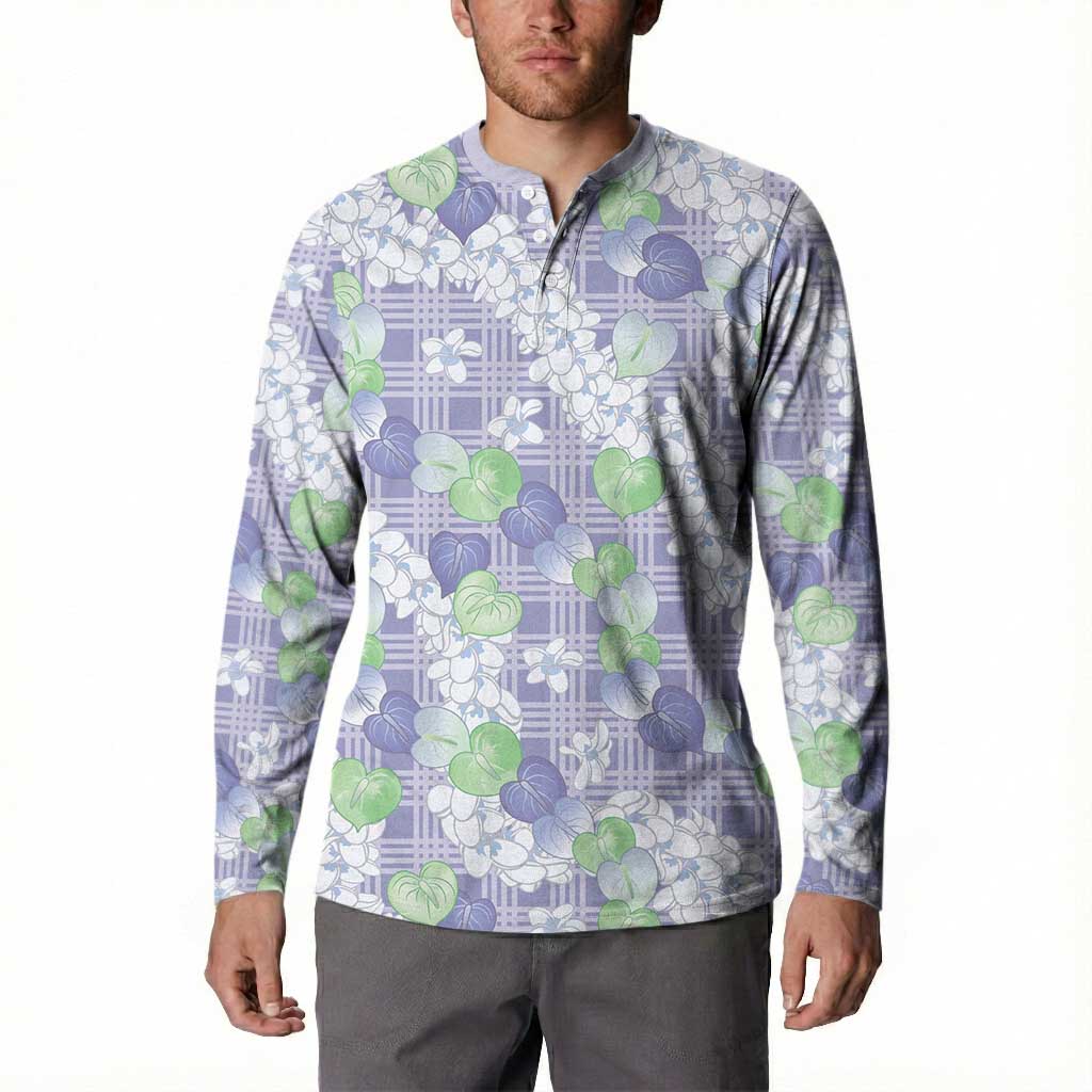 Anthurium Plumeria Lei Pastel Button Sweatshirt Purple Hawaiian Splendid Palaka