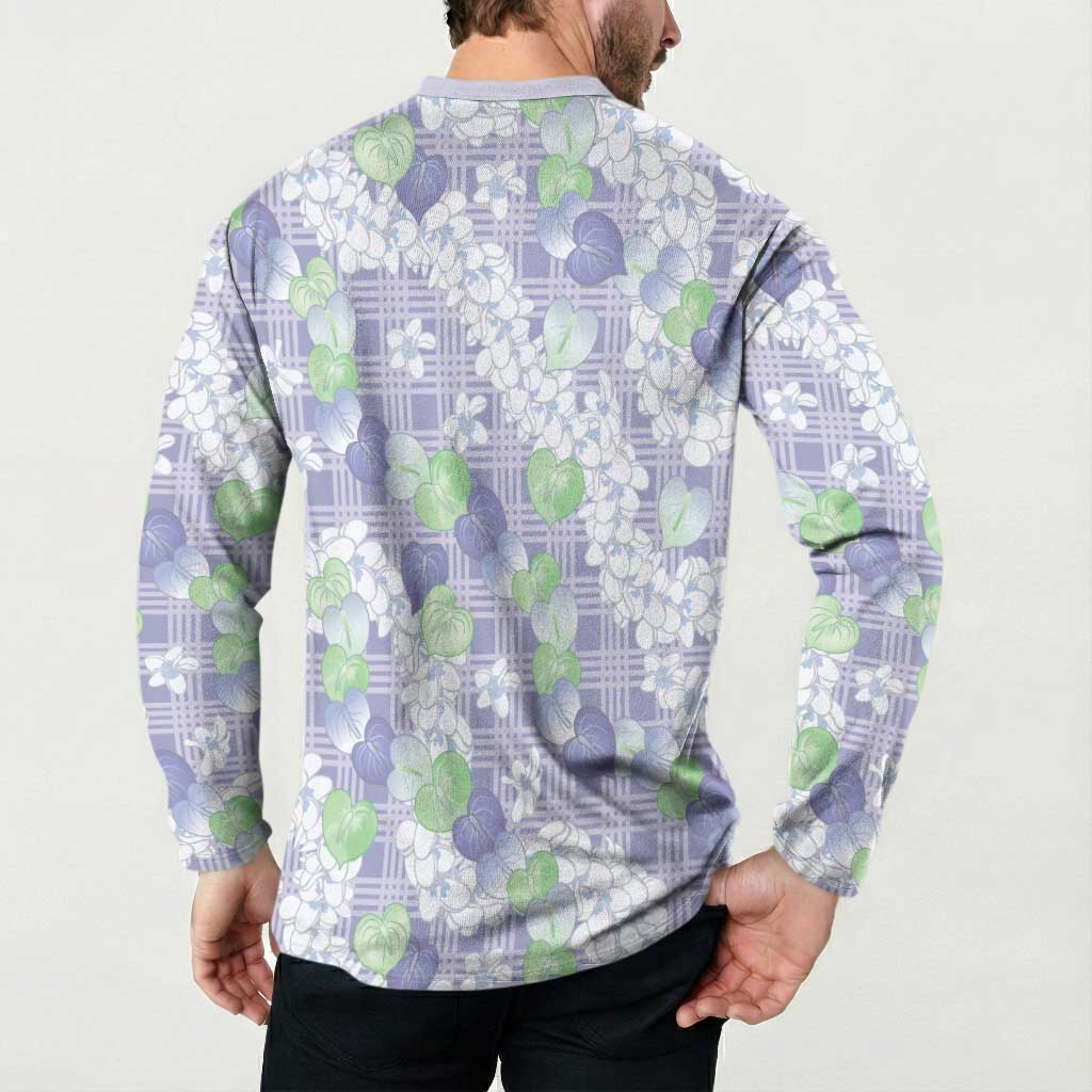Anthurium Plumeria Lei Pastel Button Sweatshirt Purple Hawaiian Splendid Palaka
