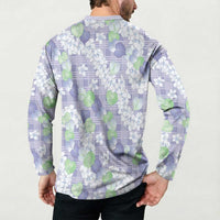 Anthurium Plumeria Lei Pastel Button Sweatshirt Purple Hawaiian Splendid Palaka