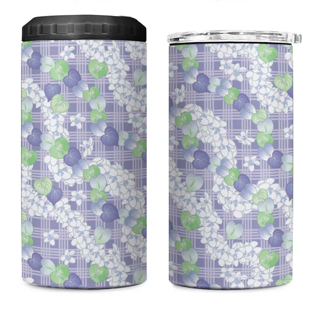 Anthurium Plumeria Lei Pastel 4 in 1 Can Cooler Tumbler Purple Hawaiian Splendid Palaka LT01 One Size: 16 oz Purple - Polynesian Pride