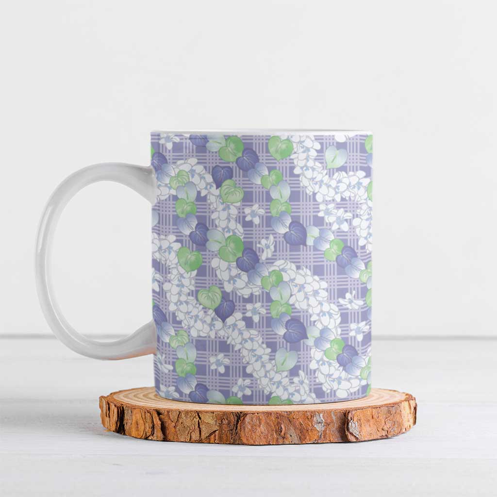 Anthurium Plumeria Lei Pastel Ceramic Mug Purple Hawaiian Splendid Palaka