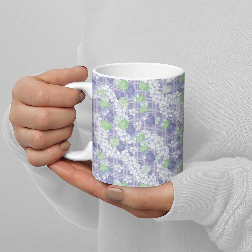 Anthurium Plumeria Lei Pastel Ceramic Mug Purple Hawaiian Splendid Palaka